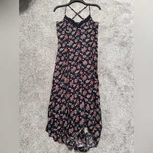 Navy Blue Floral Print Dress, Hollister, Size S